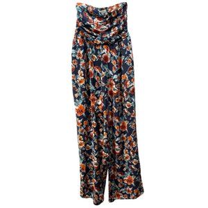 BAND OF GYPSIES Floral Jumpsuit Strapless Ruched Navy Size S